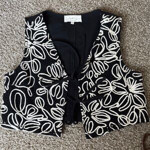 Anthropologie Black and White Tie Top Size Small